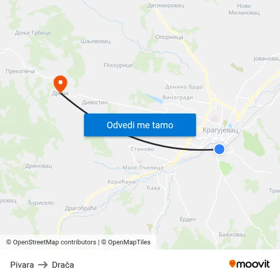 Pivara to Drača map