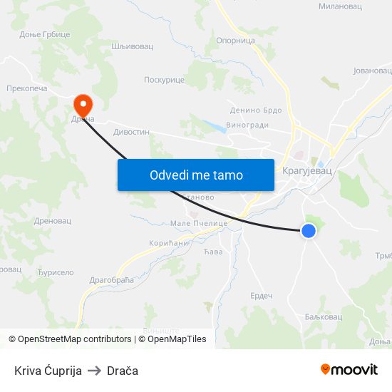 Kriva Ćuprija to Drača map