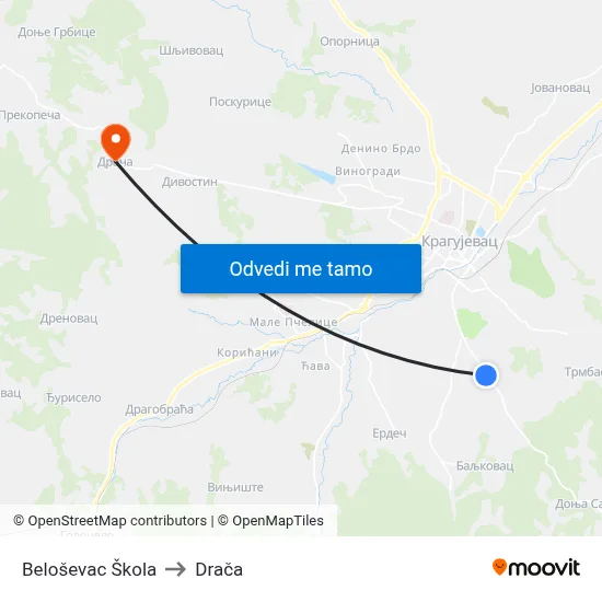 Beloševac Škola to Drača map