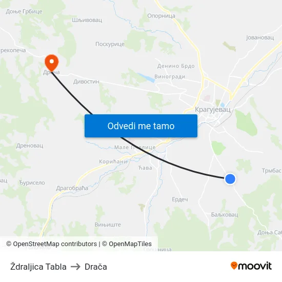 Ždraljica Tabla to Drača map