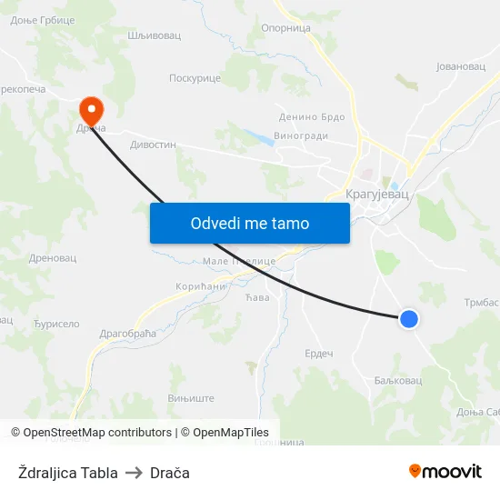 Ždraljica Tabla to Drača map