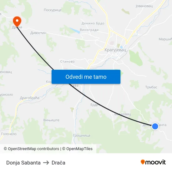 Donja Sabanta to Drača map