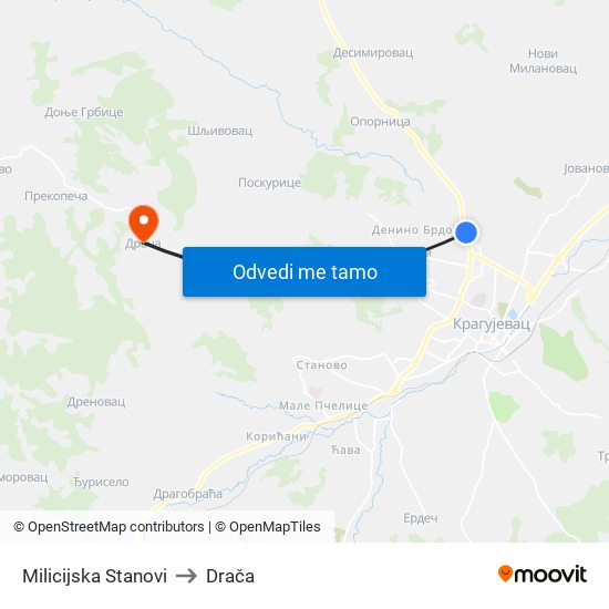 Milicijska Stanovi to Drača map