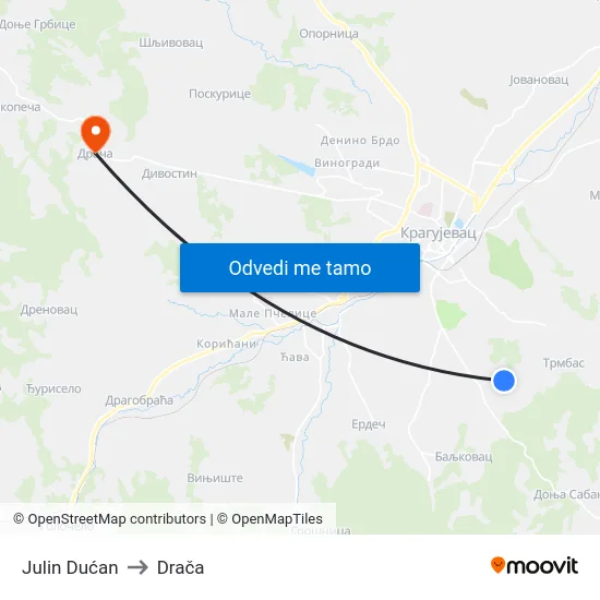 Julin Dućan to Drača map