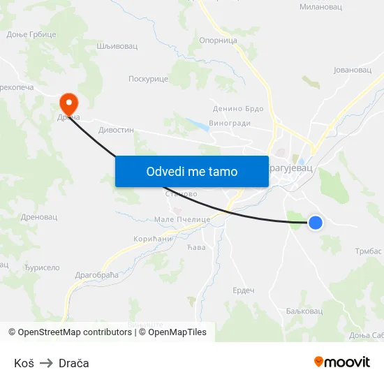 Koš to Drača map