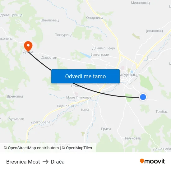Bresnica Most to Drača map