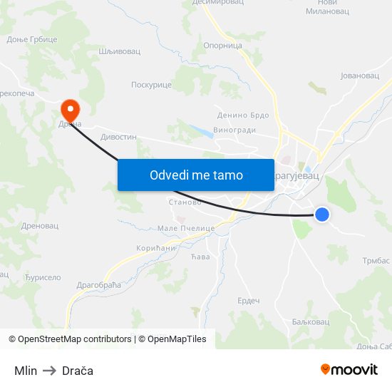 Mlin to Drača map