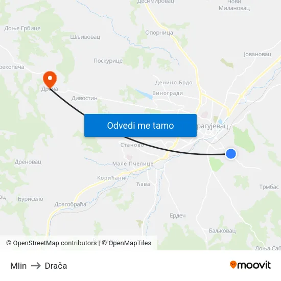 Mlin to Drača map