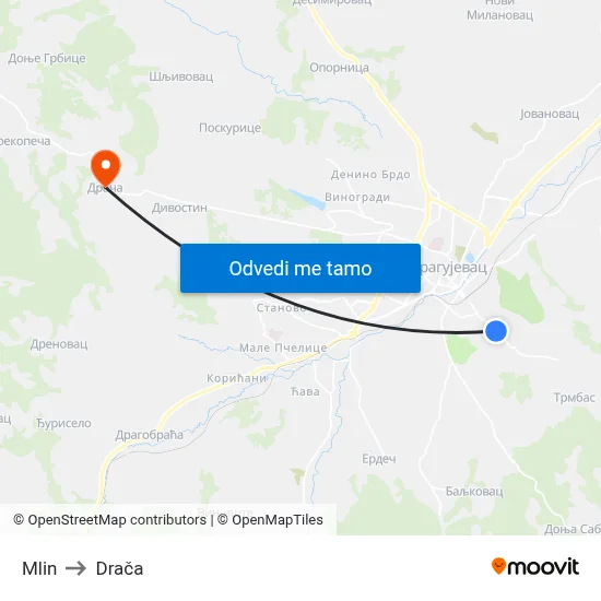 Mlin to Drača map