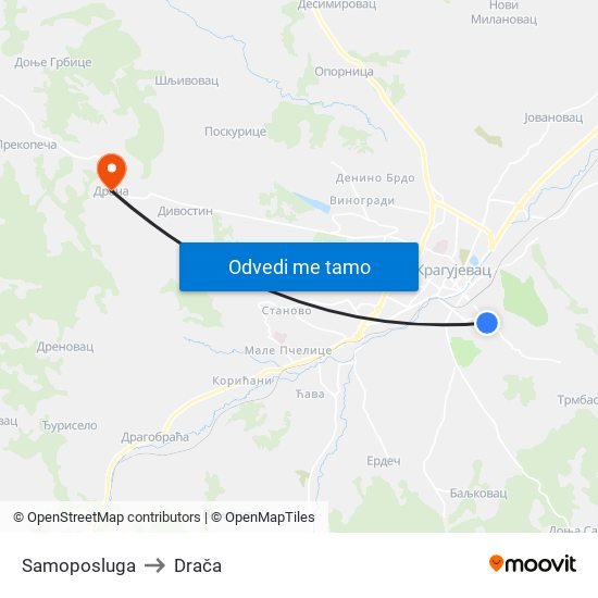 Samoposluga to Drača map