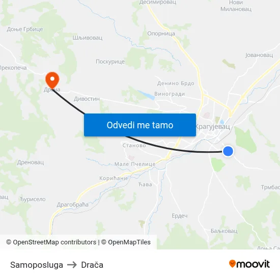 Samoposluga to Drača map