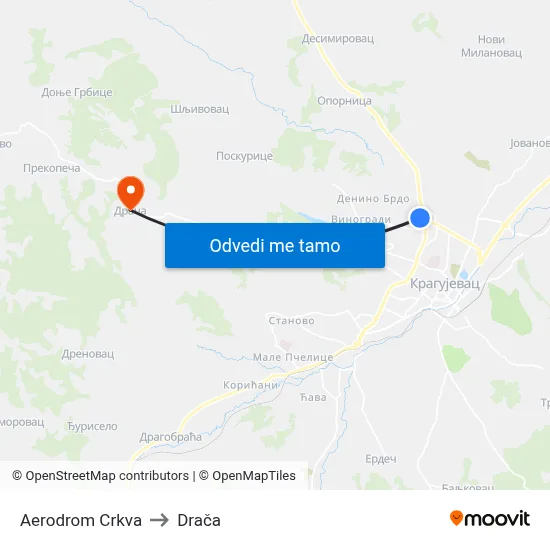 Aerodrom Crkva to Drača map