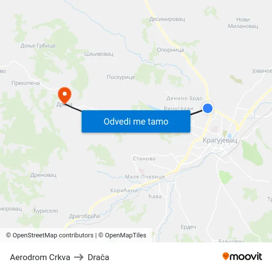 Aerodrom Crkva to Drača map
