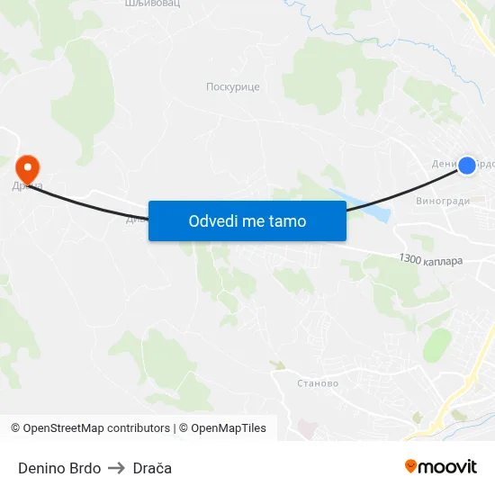 Denino Brdo to Drača map
