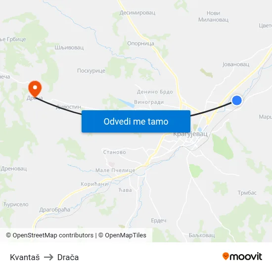 Kvantaš to Drača map