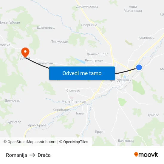 Romanija to Drača map