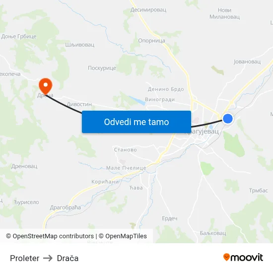 Proleter to Drača map