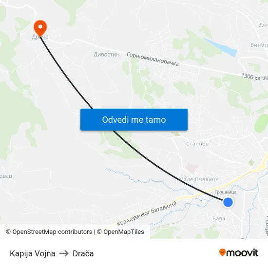 Kapija Vojna to Drača map