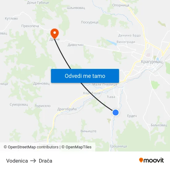 Vodenica to Drača map