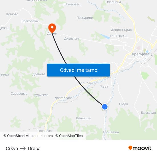 Crkva to Drača map