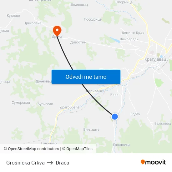 Grošnička Crkva to Drača map