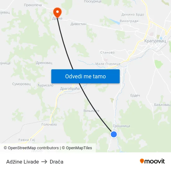 Adžine Livade to Drača map