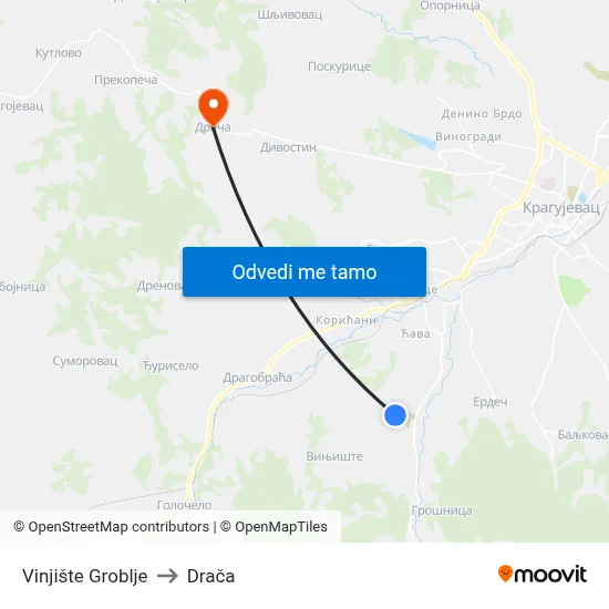 Vinjište Groblje to Drača map