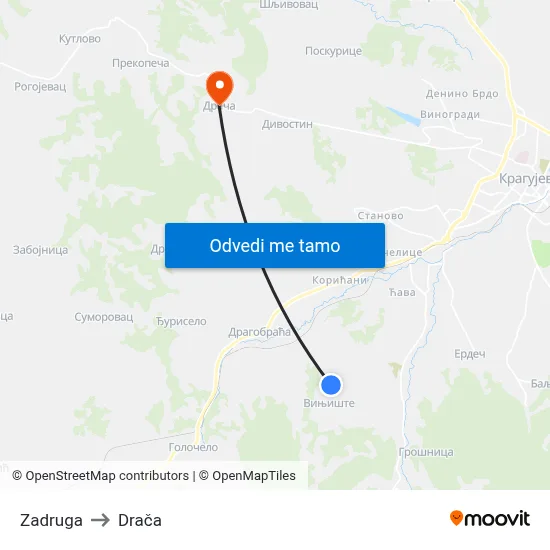 Zadruga to Drača map
