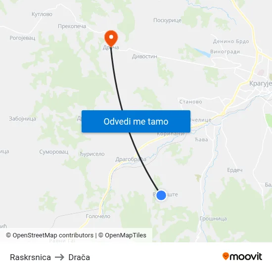 Raskrsnica to Drača map