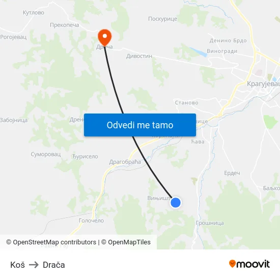 Koš to Drača map