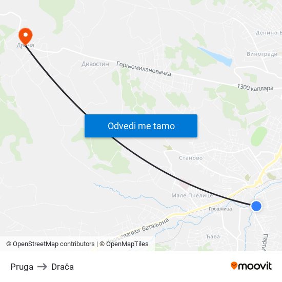 Pruga to Drača map