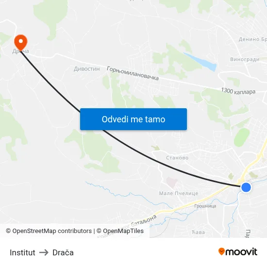 Institut to Drača map