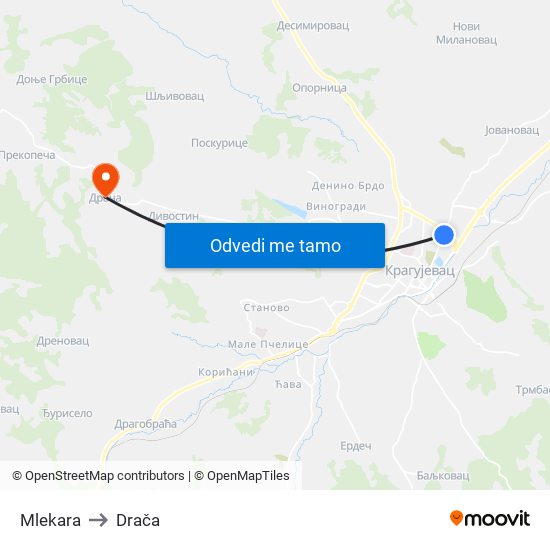 Mlekara to Drača map