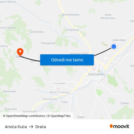 Arsića Kuća to Drača map