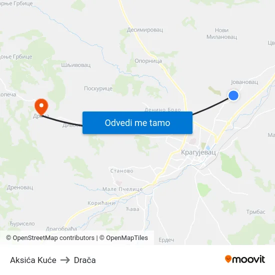 Aksića Kuće to Drača map