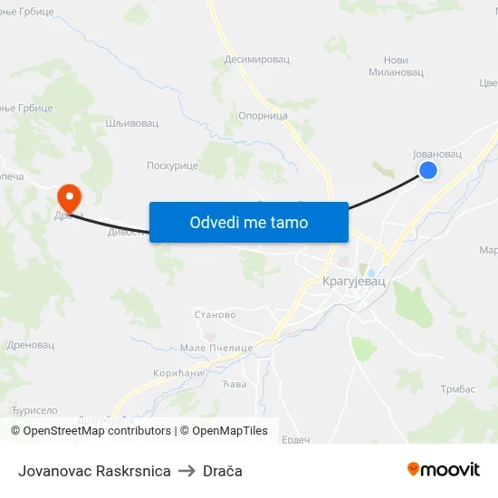 Jovanovac Raskrsnica to Drača map