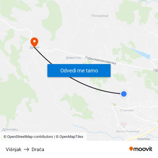 Višnjak to Drača map