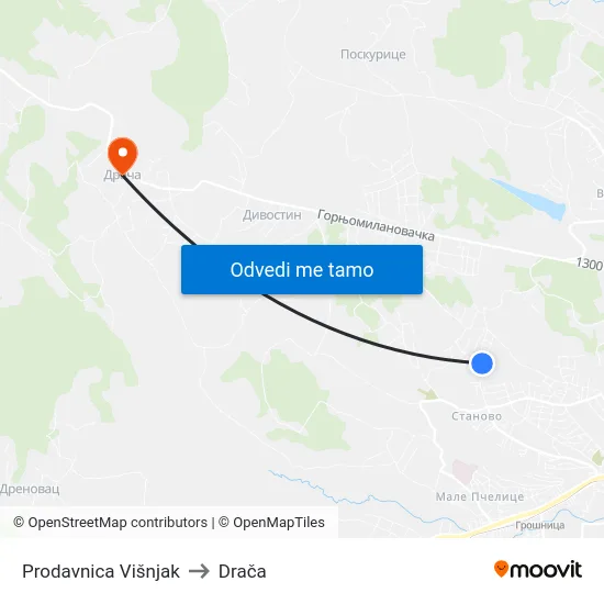 Prodavnica Višnjak to Drača map