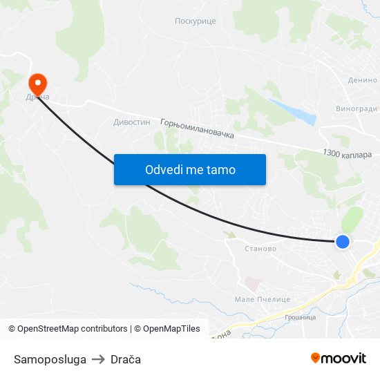 Samoposluga to Drača map