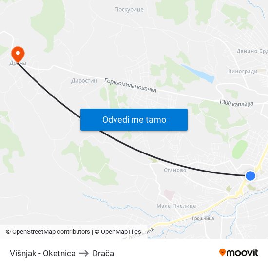 Višnjak - Oketnica to Drača map