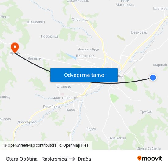 Stara Opština - Raskrsnica to Drača map