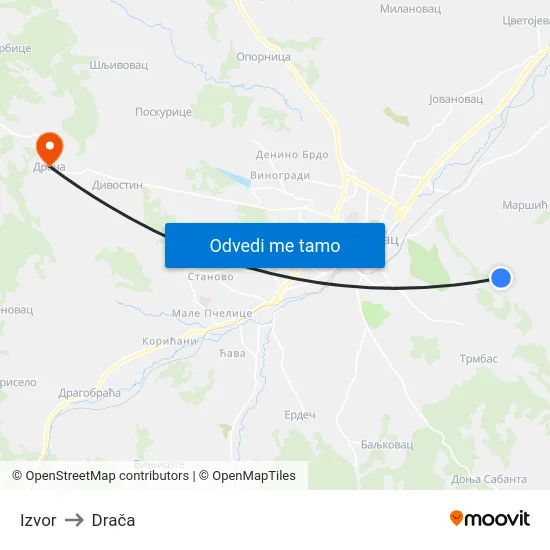 Izvor to Drača map