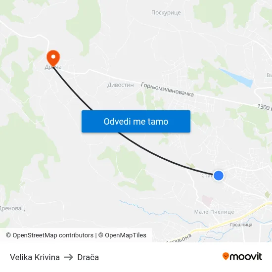 Velika Krivina to Drača map
