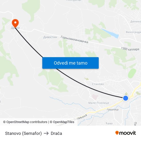 Stanovo (Semafor) to Drača map