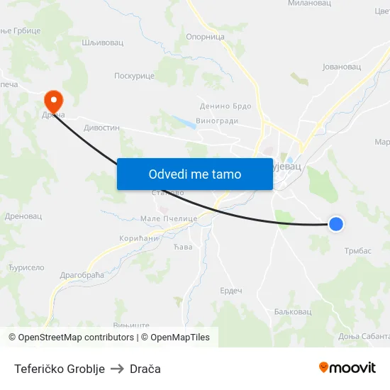 Teferičko Groblje to Drača map