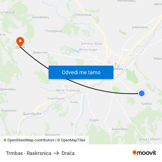 Trmbas - Raskrsnica to Drača map