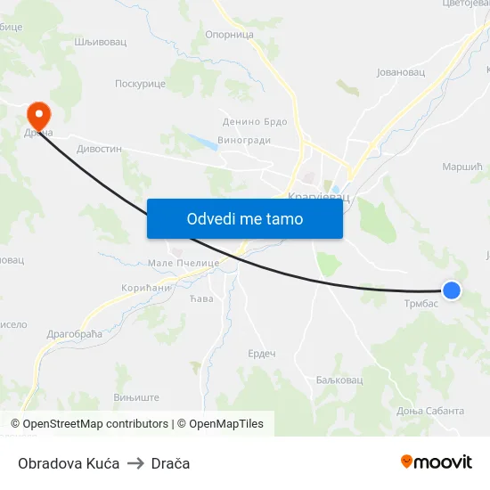 Obradova Kuća to Drača map