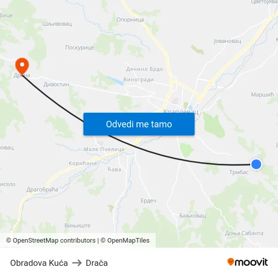 Obradova Kuća to Drača map