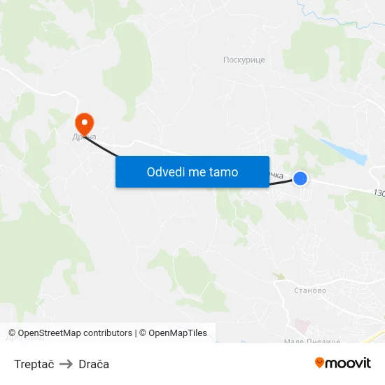 Treptač to Drača map