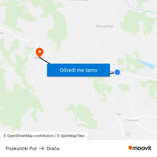 Poskurički Put to Drača map